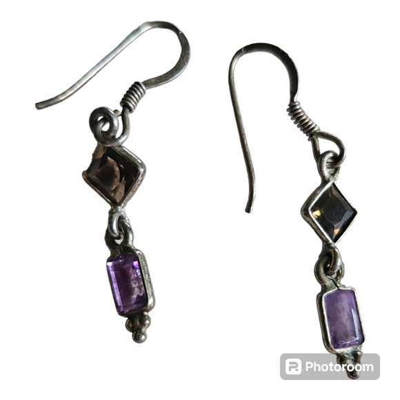 Vintage Amethyst & Sterling Drop Earrings - Picture 2 of 2